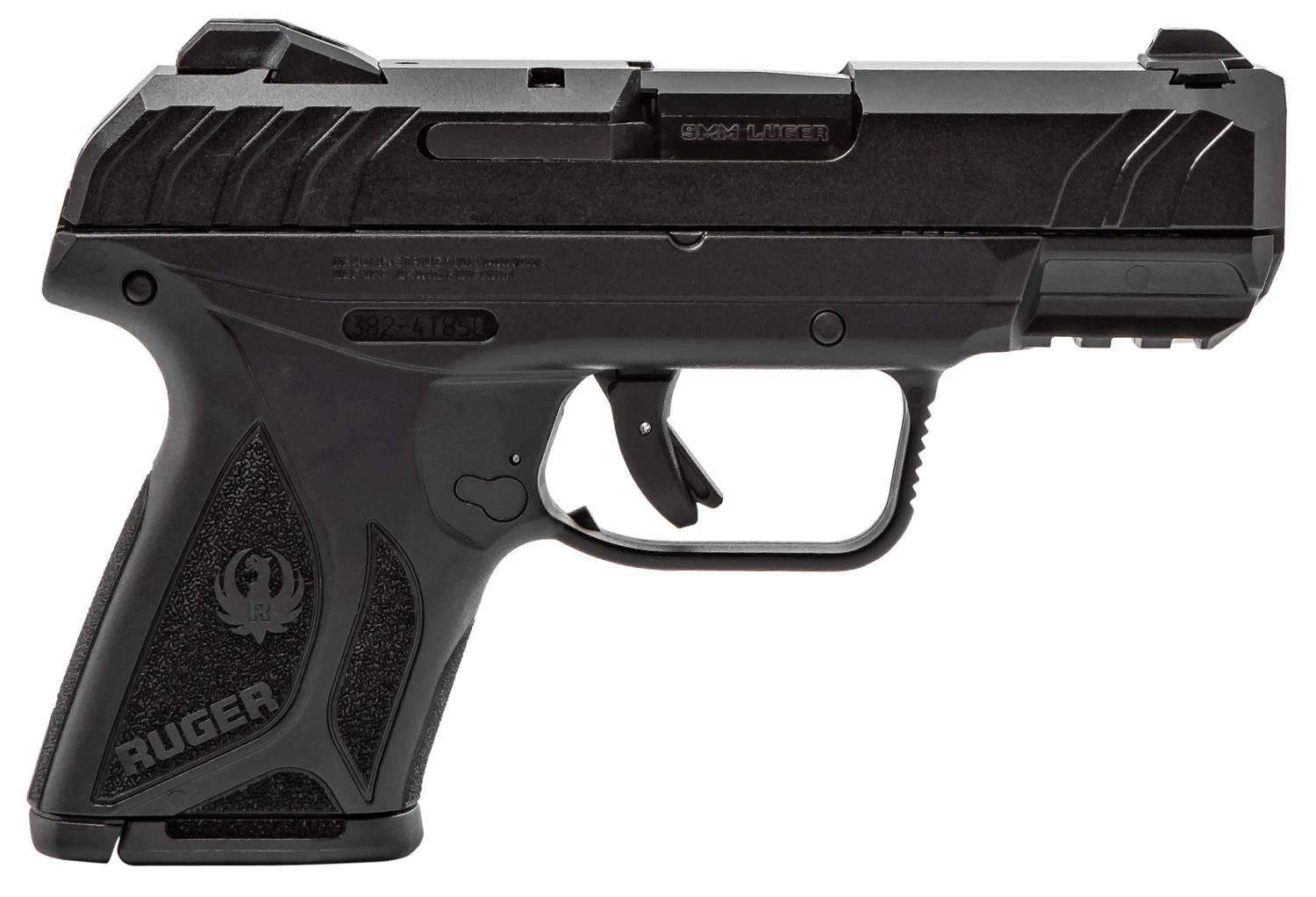 Ruger 3818 Security-9 Compact 9mm Luger 3.42" Barrel 10+1,Black Polymer Frame With Picatinny Acc. Rail, Black Oxide Steel Slide, Manual Safety