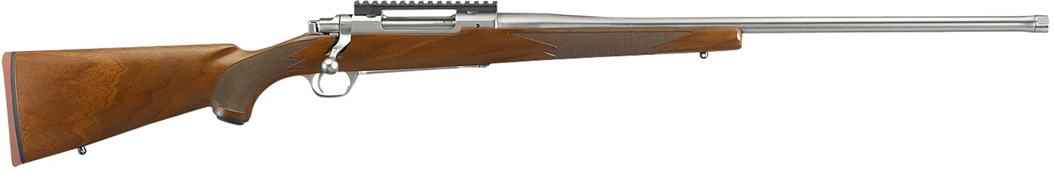 Ruger 57108 Hawkeye Hunter Full Size 30-06 Springfield 4+1 22" Satin Stainless Steel Threaded Barrel, Picatinny Rail Steel Receiver, Fixed American Walnut w/Pistol Grip Stock
