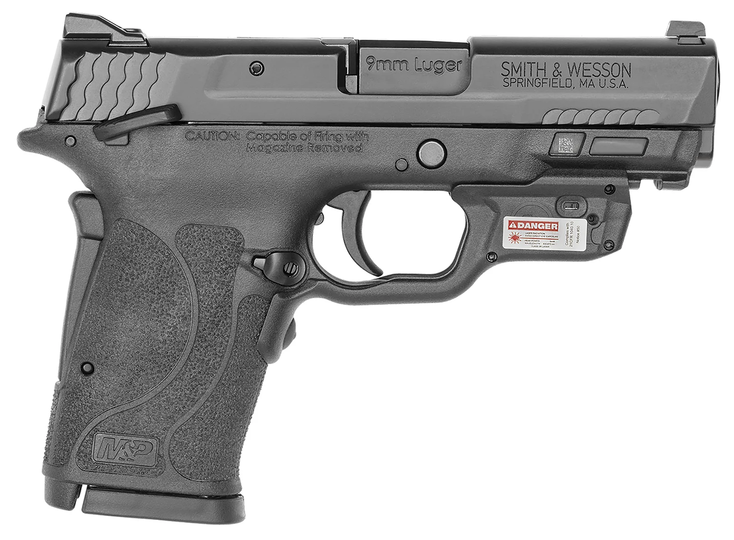 Smith & Wesson 12438 M&P Shield EZ M2.0 9mm Luger 8+1 3.67" Barrel, Black Polymer Frame With Picatinny Acc. Rail, Armornite Stainless Steel Slide, Manual Safety Includes Crimson Trace Red Laserguard
