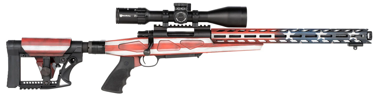Howa HFLG65C16 M1500 APC Chassis Gen2 6.5 Creedmoor 10+1 16.25" Barrel, American Flag Cerakote Receiver, American Flag 6 Position Luth-AR MBA-4 with Aluminum Chassis Stock, Black Polymer Grip