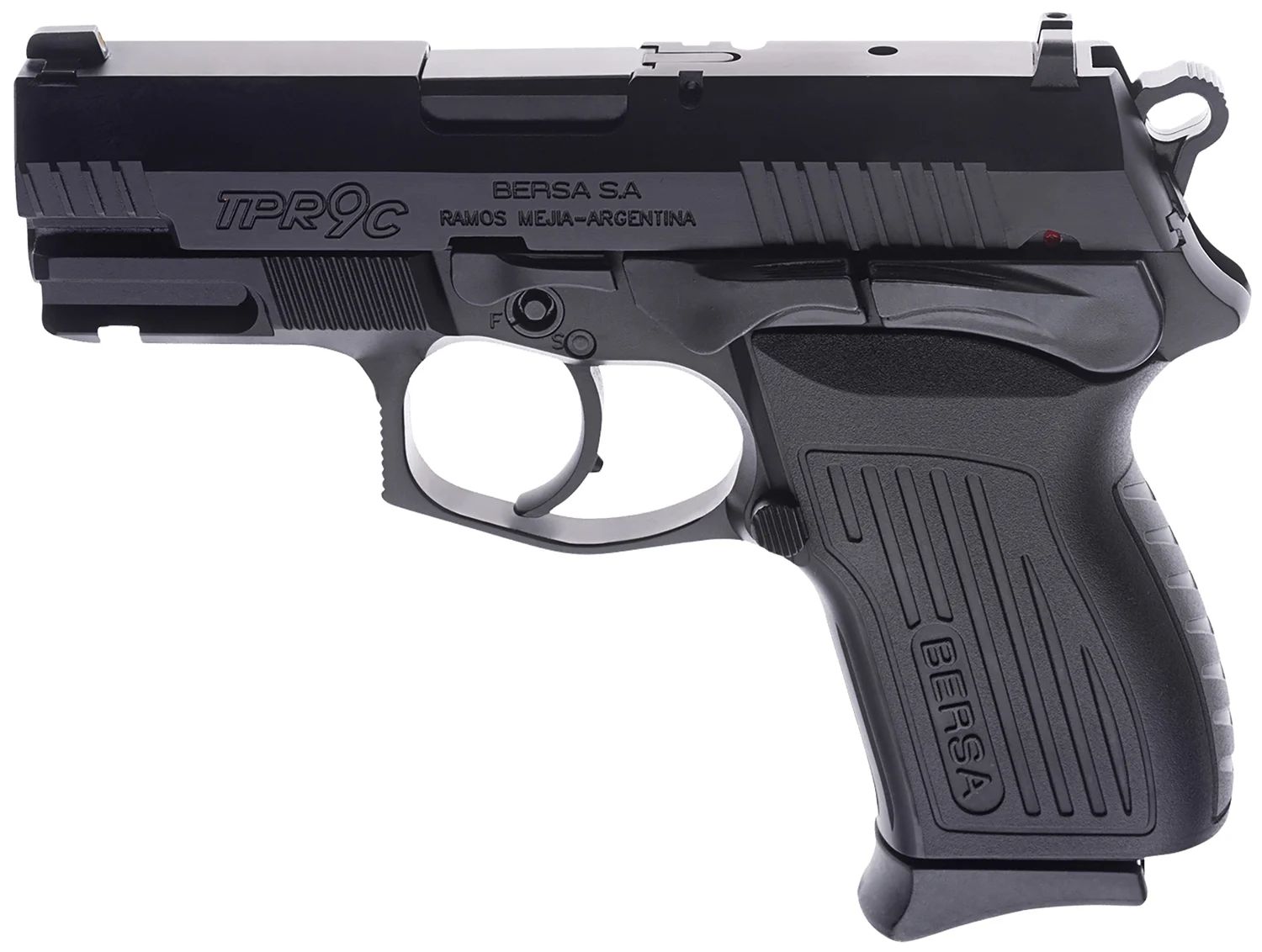 Bersa TPR9CM TPRC Compact Frame 9mm Luger 13+1, 3.25" Black Manual Barrel, Matte Black Serrated Steel Slide & Aluminum Frame, Ambidextrous