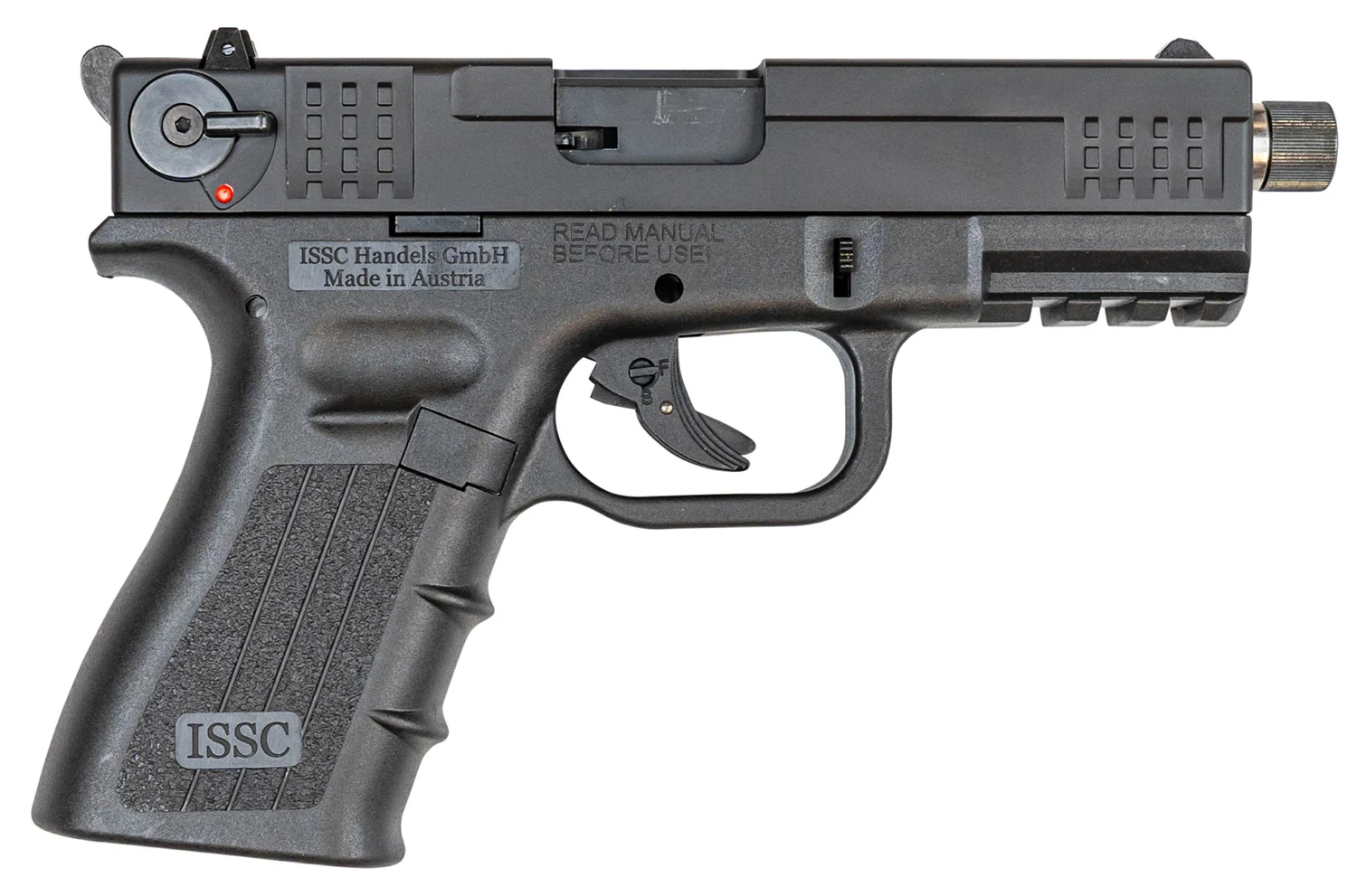 ISSC 111010 M22 Gen 2 22 LR 10+1 4.10" Threaded Barrel, Front & Rear Serrated Steel Slide, Polymer Frame w/Picatinny Accessory Rail, Black Textured Polymer Grip