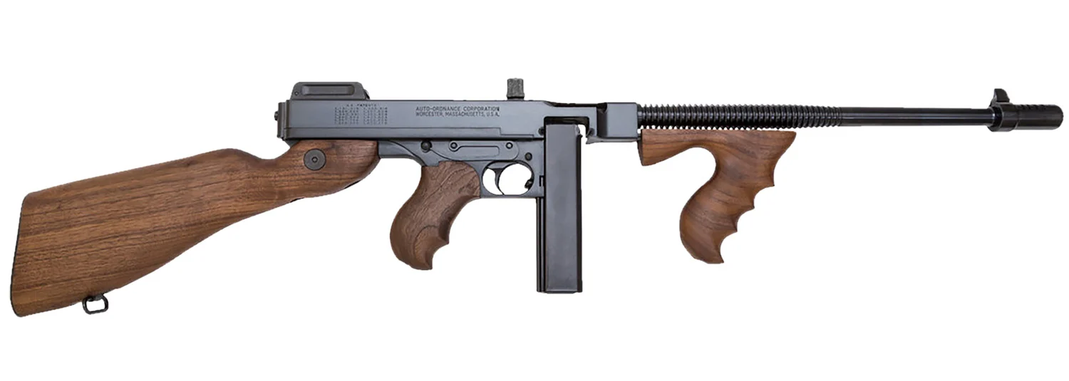Thompson T114 1927A-1 Deluxe 45 ACP Caliber with 16.50" Barrel, 20+1 Capacity (Stick), Blued Metal Finish, American Walnut Stock Wood Grip Fixed Compensator Right Hand