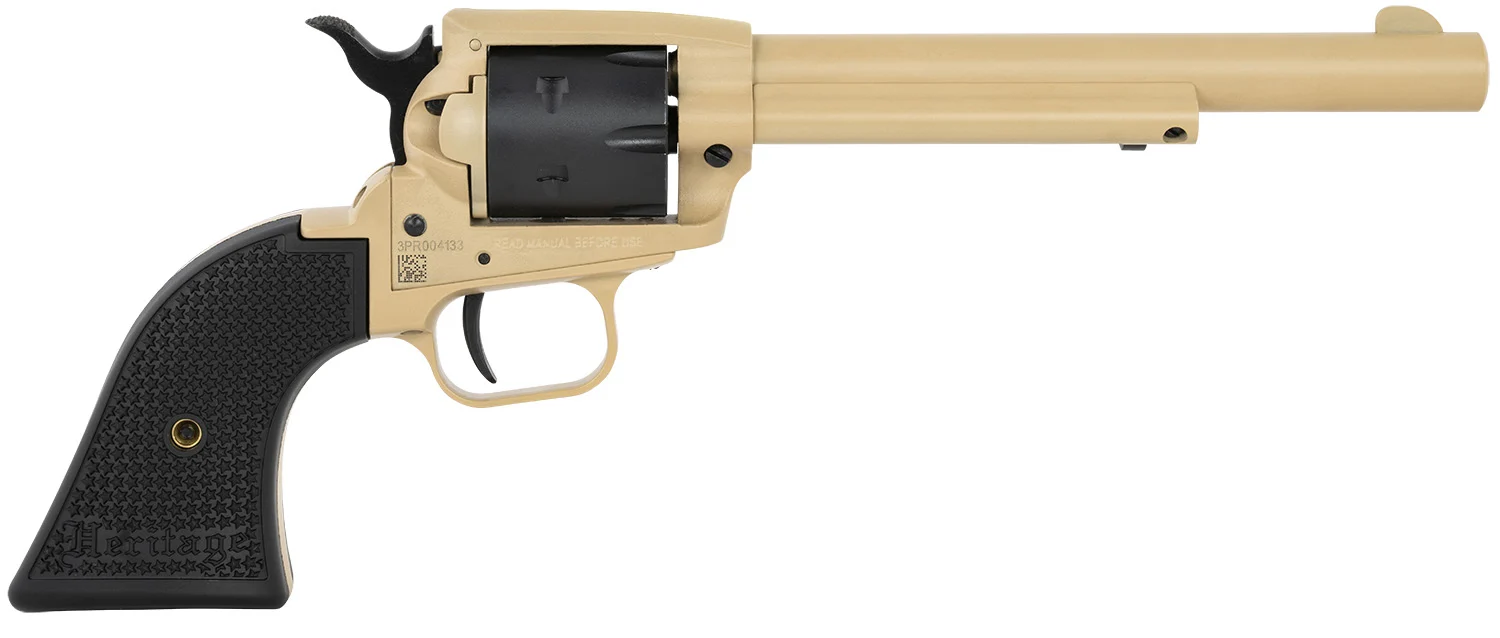 Heritage Mfg SRR22V6 Rough Rider 22 LR 6 Shot, 6.50" Sabre Sand Cerakote Steel Barrel & Frame, Black Satin Cylinder, Black Polymer Grip, Hammer/Thumb Safety, Exposed Hammer
