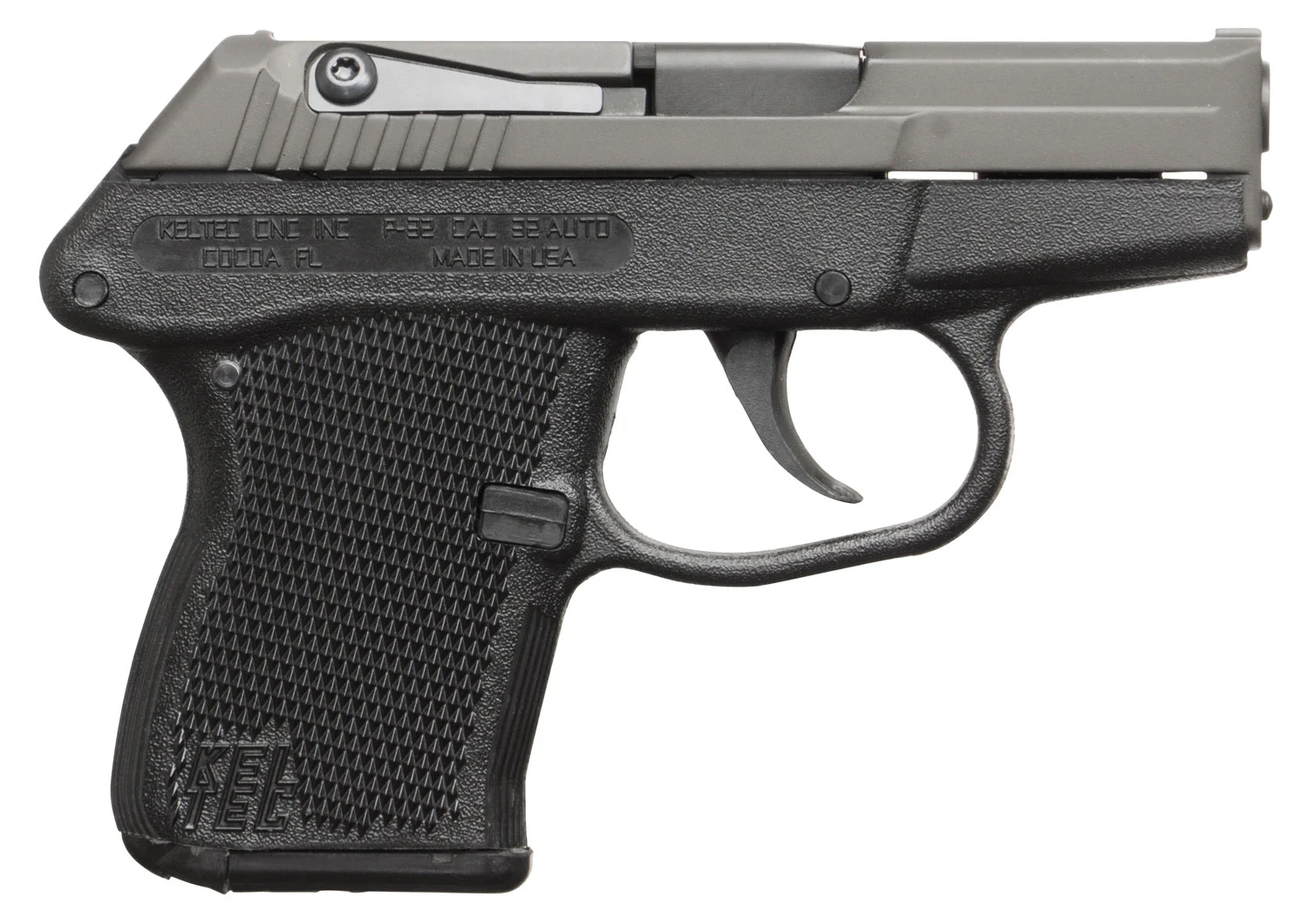 Kel-Tec P32BBLK P-32 32 ACP Caliber with 2.68" Barrel, 7+1 Capacity, Blued Finish Aluminum Frame, Serrated Blued Steel Slide & Black Polymer Grip