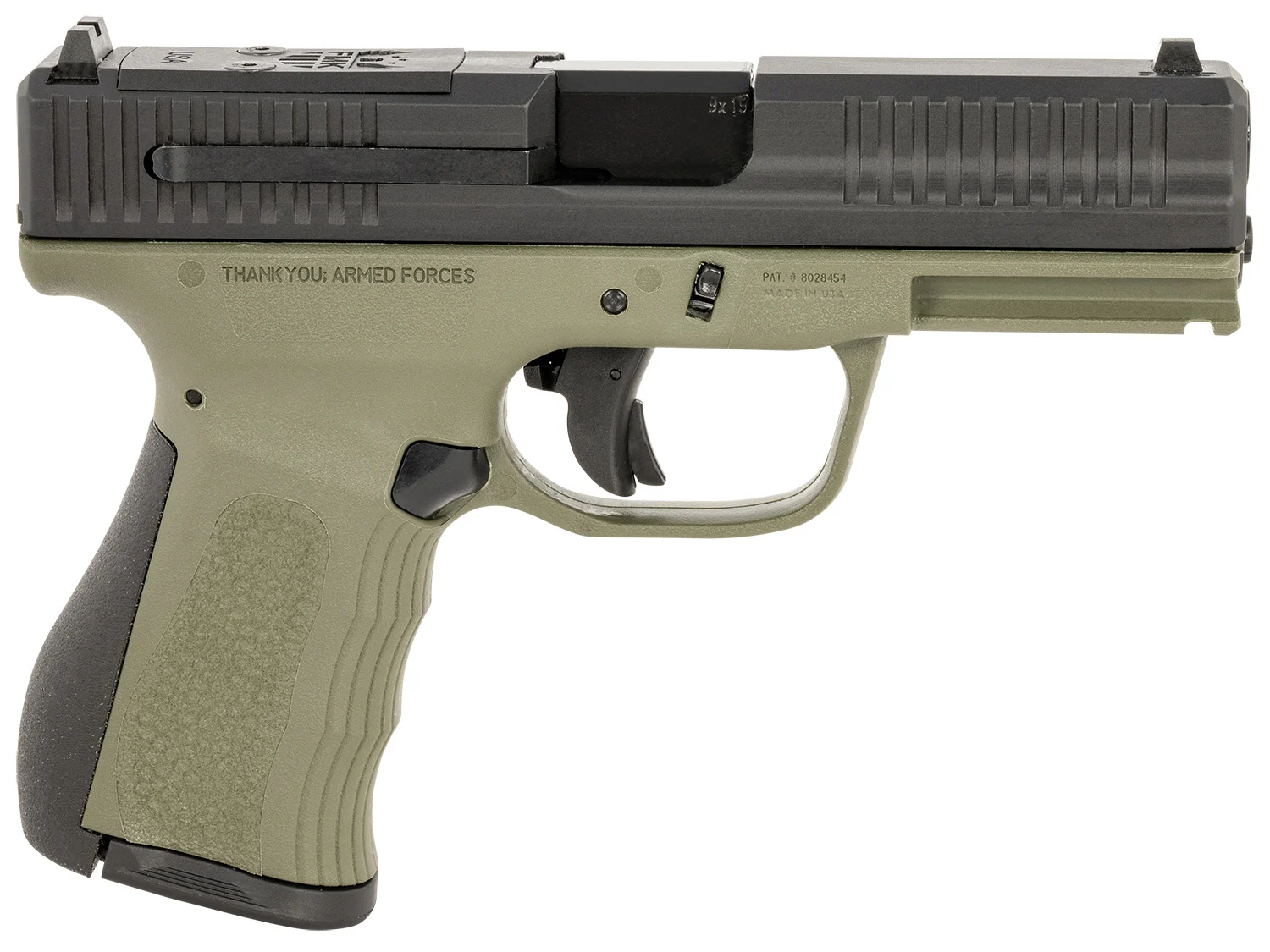 FMK FMKG49OD G3 9mm Luger 14+1 4" Stainless Steel Barrel, Black Optic Cut/Serrated Carbon Steel Slide, OD Green Polymer Frame w/Picatinny Rail, Black Backstrap Grip