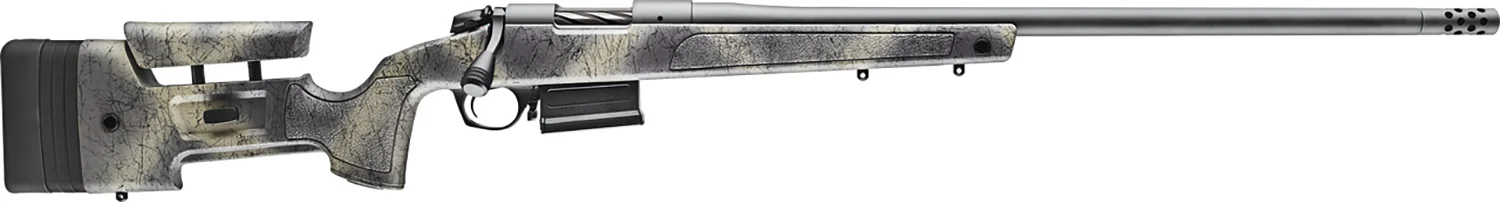 Bergara Rifles B14LM3613 B-14 Wilderness HMR 7mm PRC 5+1 24" Threaded, Sniper Gray Cerakote Barrel/Rec, Adj. SoftTouch Woodland Camo Stock with Mini-Chassis, Omni Muzzle Brake