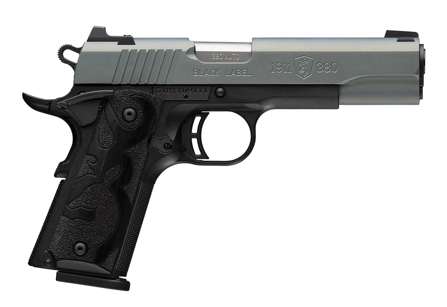 Browning 051992492 1911 Black Label Full Size Frame 380 ACP 8+1 4.25" Matte Stainless Steel Barrel, Northern Lights Cerakote Serrated Steel Slide, Matte Black Polymer Frame, Black Polymer Grip