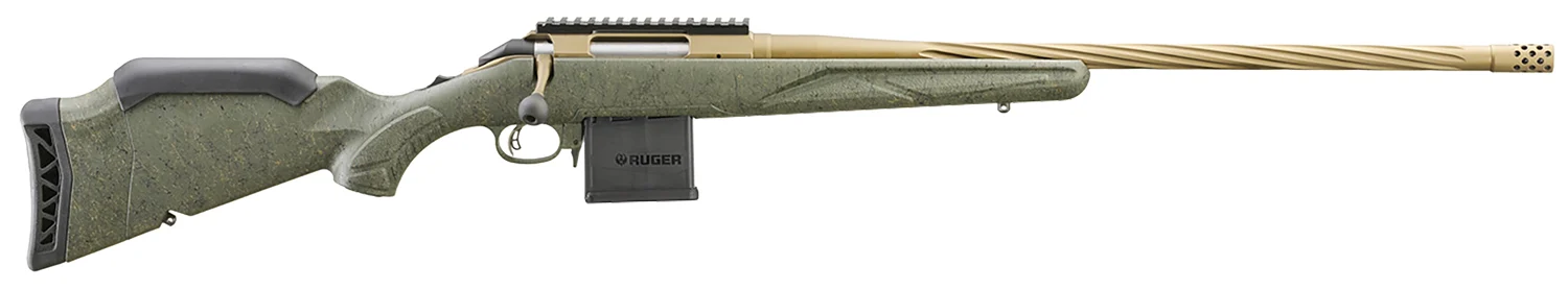 Ruger 46936 American II Predator Full Size 350 Legend 5+1 22" Burnt Bronze Cerakote Spiral Fluted Threaded Barrel & Alloy Steel Receiver w/Picatinny Rail, Green Splatter Adj LOP Synthetic Stock