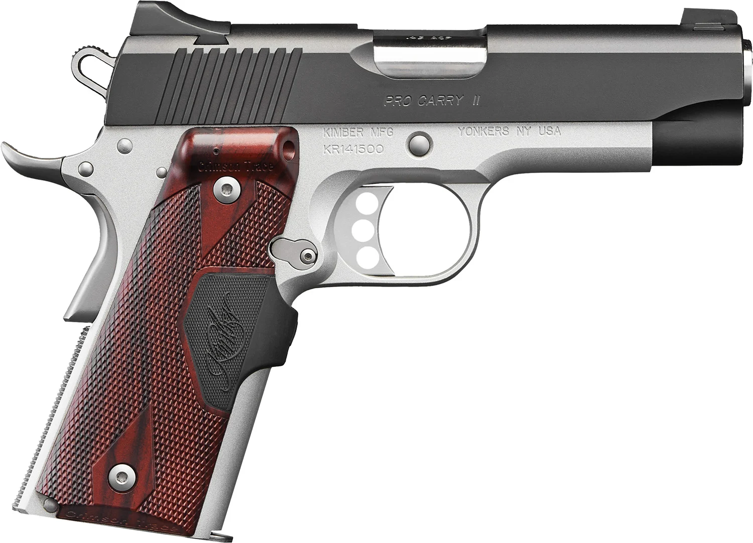 Kimber Mfg, Inc 3200333 Pro Carry II 9mm Luger 9+1 4" Stainless Match Grade Barrel, Matte Black Brushed Serrated Steel Slide, Satin Silver Aluminum Frame w/Beavertail, Rosewood Grip