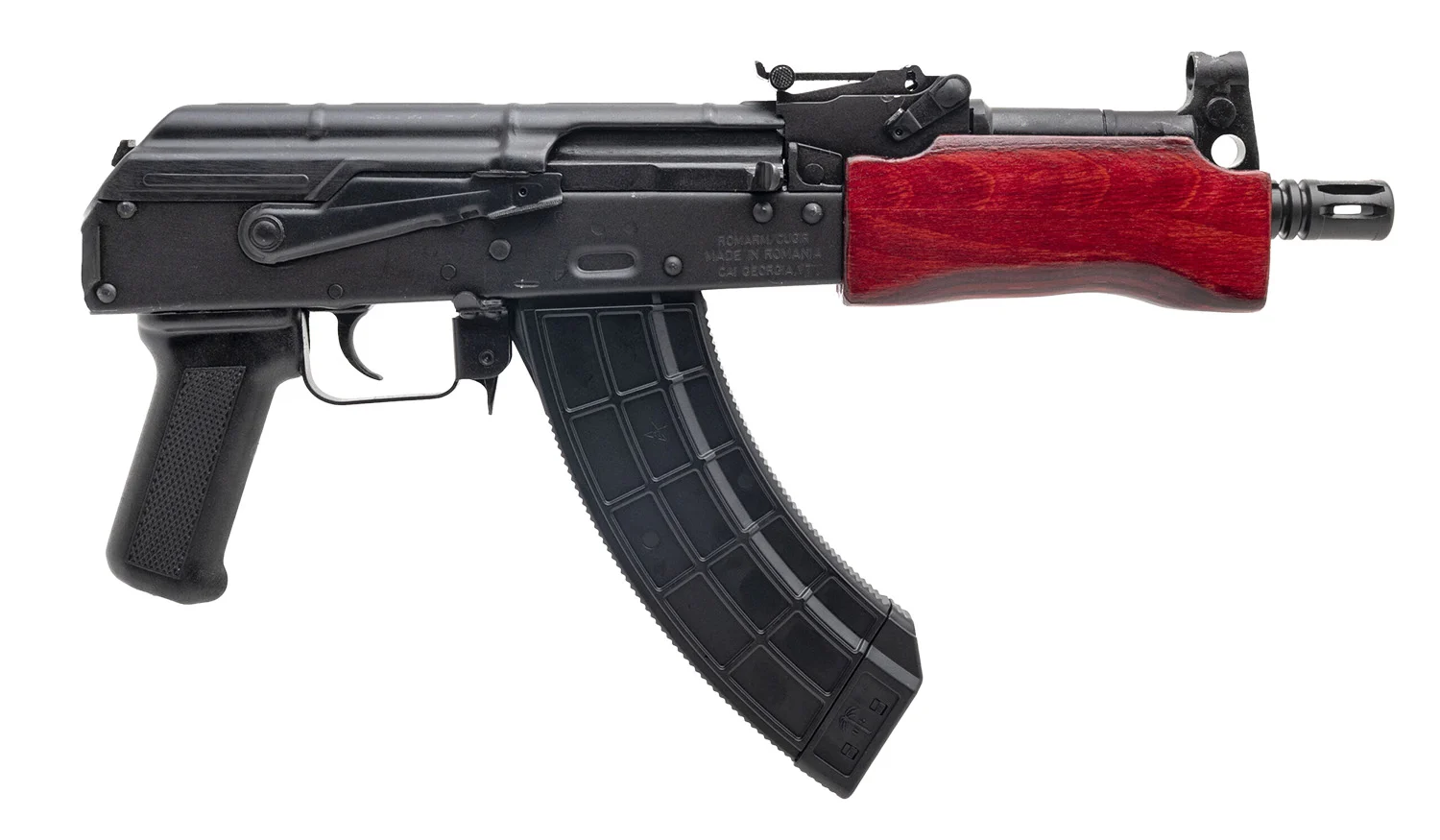Century Arms HG2137PRN Draco Mini 7.62x39mm 30+1 7.75" Black Threaded Barrel, Black Steel Stamped Metal Receiver, Black Polymer Grip, Red Wood Handguard, Rear Picatinny Rail, Right Hand