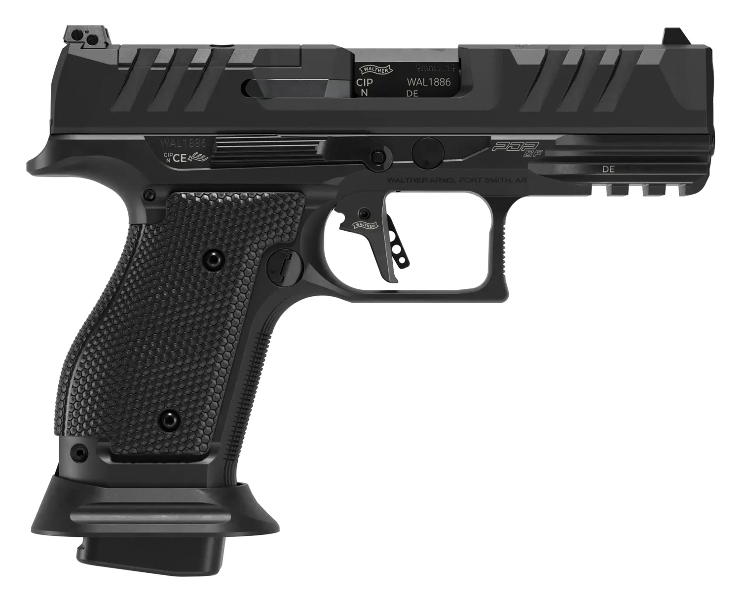 Walther Arms 289699110 PDP Compact 9mm Luger 10+1 4" Black Polygonal Rifled Barrel, Black Optic Ready/Serrated Slide, Black Steel Frame w/Picatinny Rail, Textured Wraparound Grip