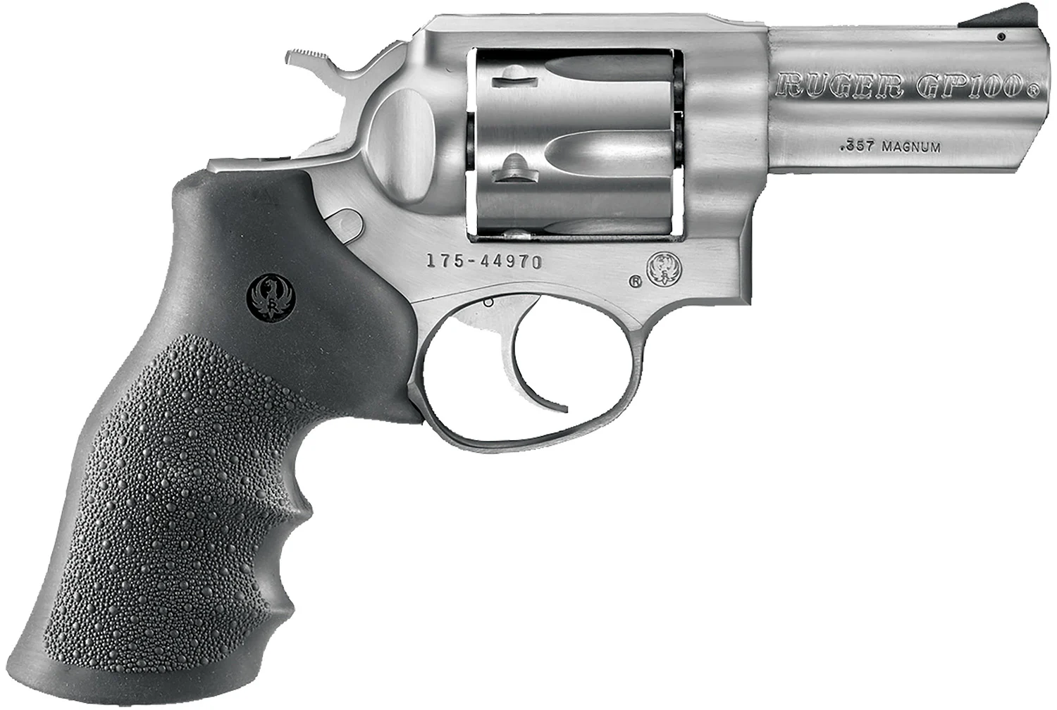 Ruger 1715 GP100 Medium Frame 357 Mag 6rd 3" Satin Stainless Steel Barrel, Cylinder & Frame, Hogue Monogrip, Transfer Bar Safety, Exposed Hammer