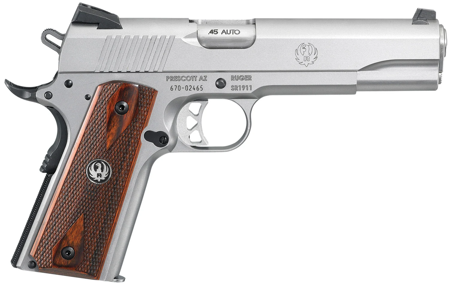 Ruger 6700 SR1911 Full Size 45 ACP 7+1/8+1 5" Low-Glare Stainless Steel Barrel, Serrated Stainless Steel Slide & Frame w/Beavertail, Hardwood Grip, Right Hand