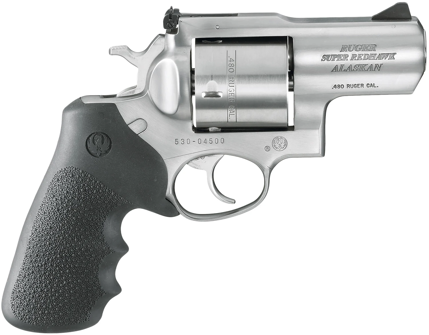 Ruger 5302 Super Redhawk Alaskan Small Frame 480 Ruger 6rd 2.50" Satin Stainless Steel Barrel, Cylinder & Frame, Black Hogue Finger Groove Monogrip, Transfer Bar Safety Exposed Hammer