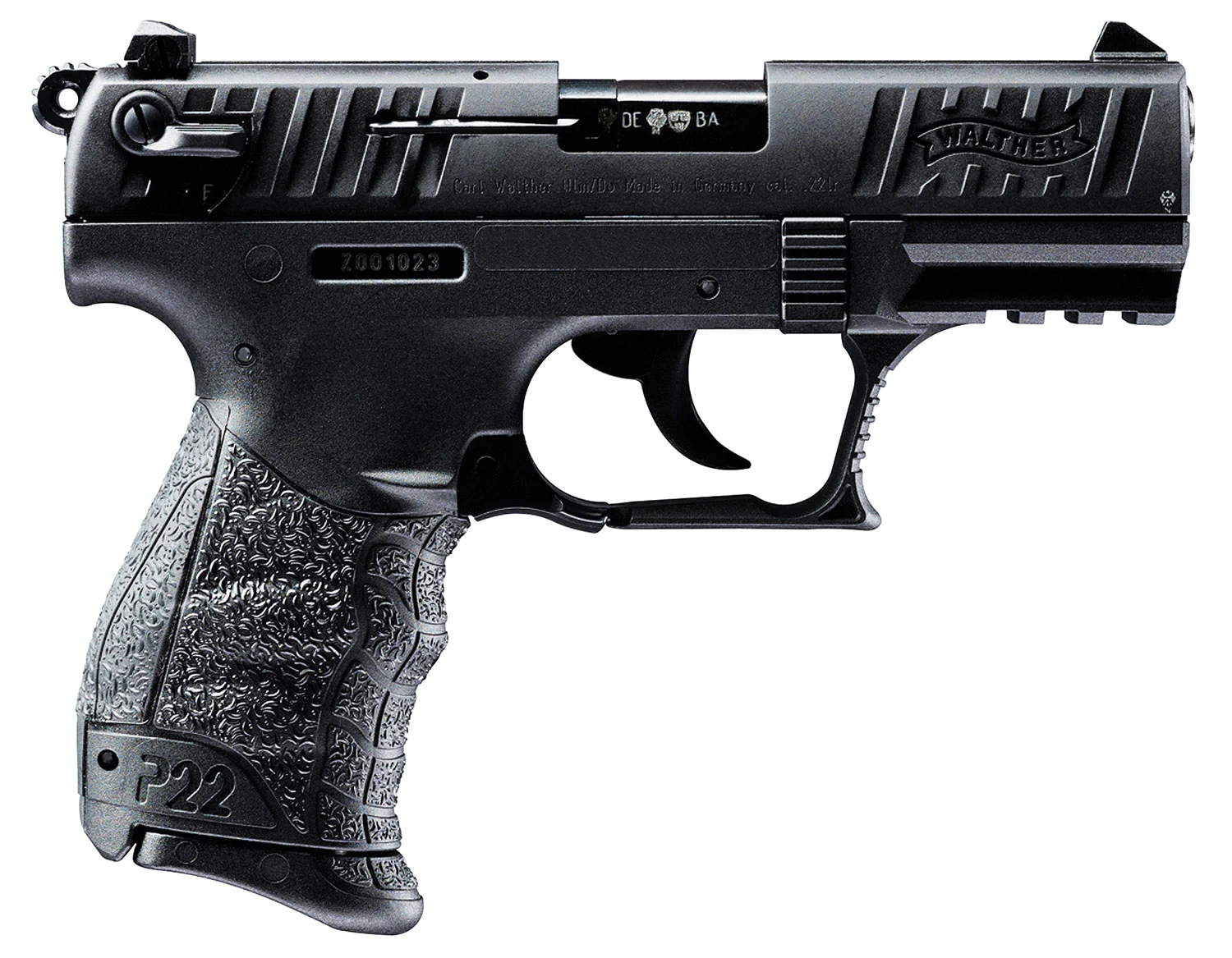 Walther Arms 5120333 P22 *CA Compliant 22 LR 10+1 3.42" Matte Black Tenifer Serrated/Steel Slide, Black Polymer Frame w/Picatinny Rail, Black Interchangeable Backstrap Grips