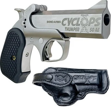 Bond Arms BACYP-50AE Cyclops Thumper Satin Package Big Bore .50 AE 4.25" Single Shot Matte Stainless/Black B6 Resin Grips W/ Leather Holster